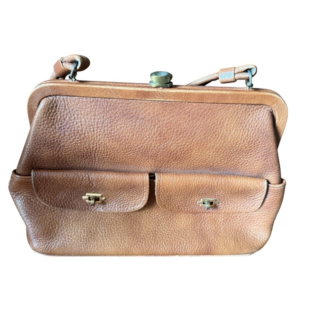 Vintage Leather Bag Clutch Style Purse Handbag Strap Pockets - Picture 5 of 10